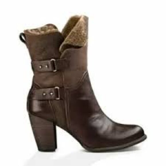 UGG Australia Jane Leather Heeled Ankle Boot Fold Over Size 8.5 - Picture 1 of 13